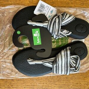 Sanuk Black and White Striped Sandals